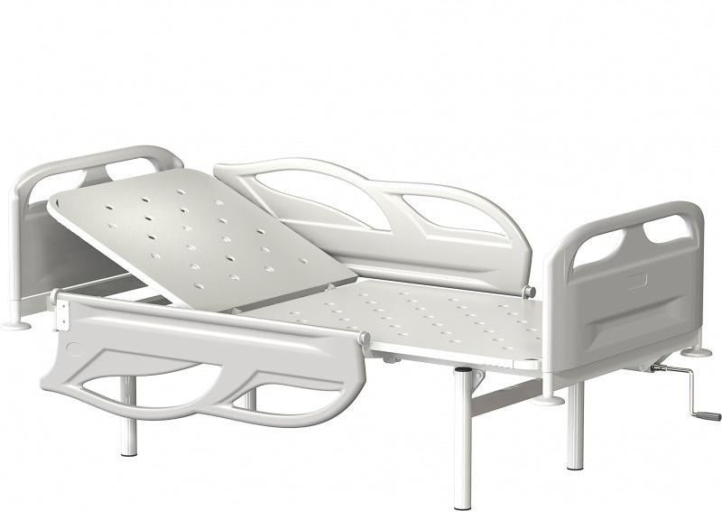 Кровать общебольничная с подголовником КФО-01-МСК, с механической регулировкой, с металлическим ложем и спинками из пластика (код МСК-2105)